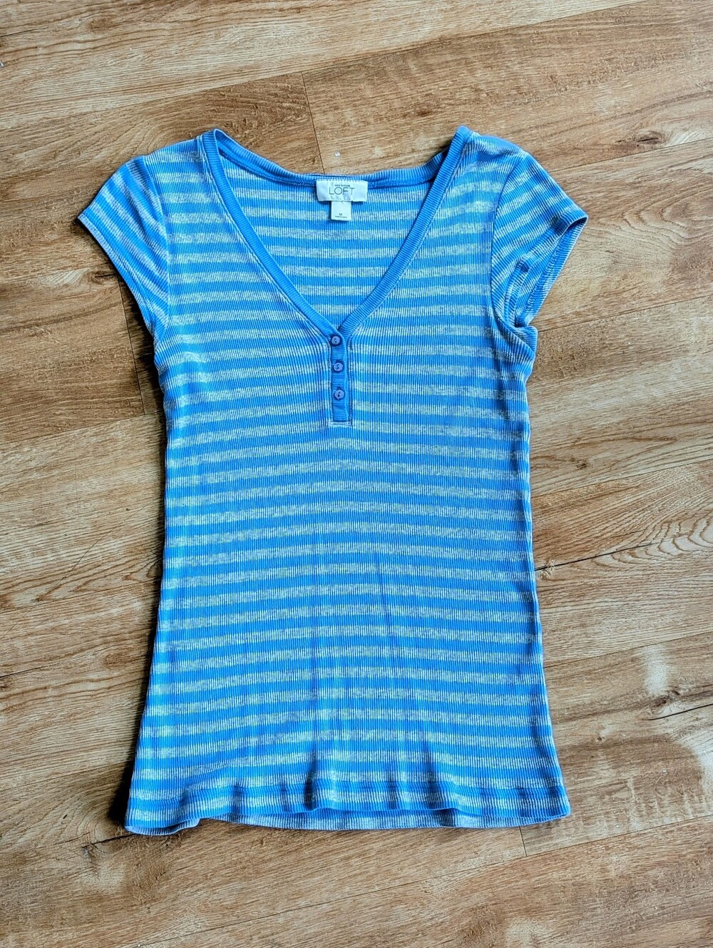 LOFT V-Neck Henley Cotton Striped Top